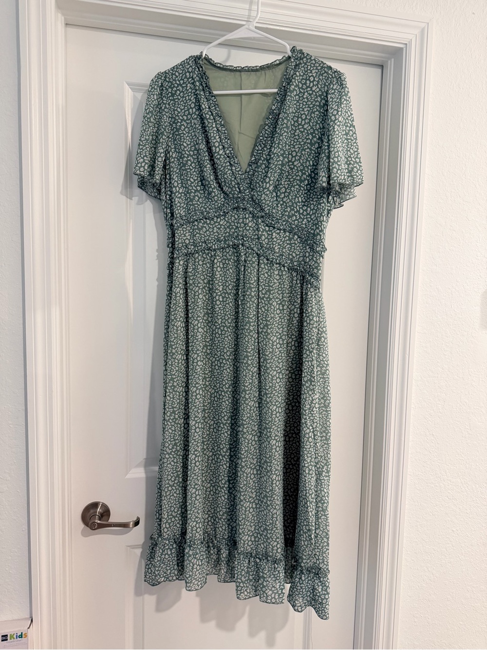 Green Printed V-Neck Midi Dress
